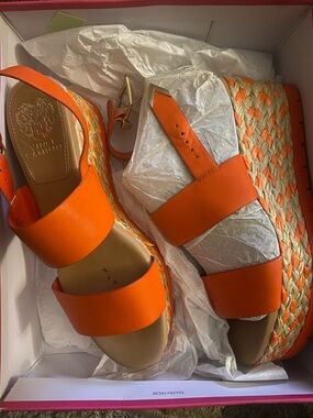Vince Camuto Bright Orange Braided Espadrille Wedge Sandals